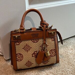GUESS Tan and Brown Satchel Bag
